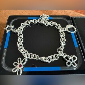 Sterling Silver Nature Celestial Link Bracelet 7.5”- Moon Star Butterfly Charms